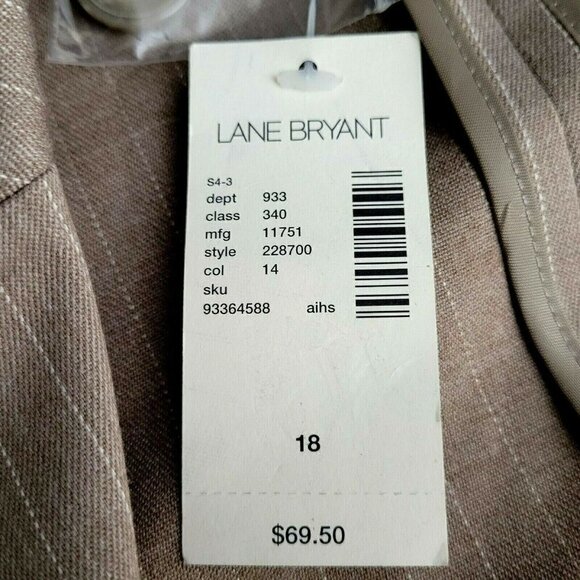 Lane Bryant Blazer Size 18 Beige Pinstripe 3 Button Closure Pockets New - Picture 5 of 7